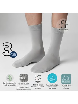 Socketta 3'lü Gri Erkek Business Bambu Dikişsiz Takviyeli Ince Yazlık Soket Çorap - Premium
