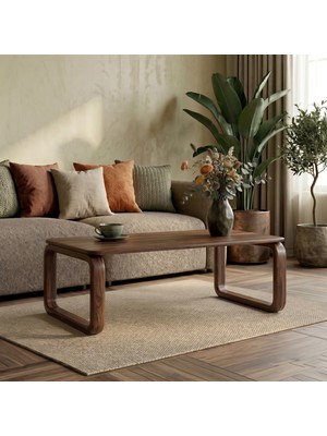Pera Home Ceviz Rengi Masif Meşe Doğal Ahşap Orta Sehpa - Oval Ayaklı İskandinav Tasarım Salon Sehpası, Japandi, 80X40cm