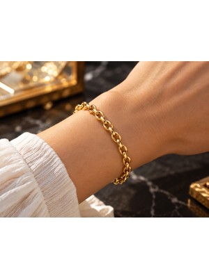 Terragolds 316L Çelik Gold Renk Rolo Zincir Model Erkek Bileklik