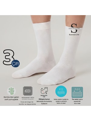 Socketta 3'lü Beyaz Erkek Business Bambu Dikişsiz Takviyeli Ince Yazlık Soket Çorap - Premium
