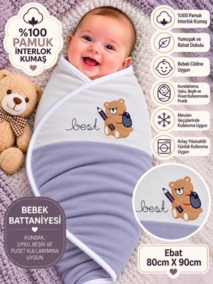 Sönmez Bebe Bebek Kundak Battaniyesi %100 Pamuk Çift Kat Interlok Kumaş-Ebat 80CMX90CM Yenidoğan Nakışlı Battaniye Bebek Hediyelik