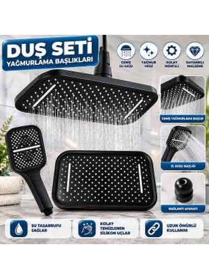 Belirtilmemiş Genel Dikdörten Banyo Tepe Duş Başlığı Yağmurlama Ssitemi Ikili Set Duş Telefonlu Siyah 28X20