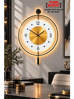Aga Konsept Ledli Dore Tiktok Kristal (Büyük Boy 50X75 Cm), Modern Dekoratif Sarkaçlı Metal Duvar Saati