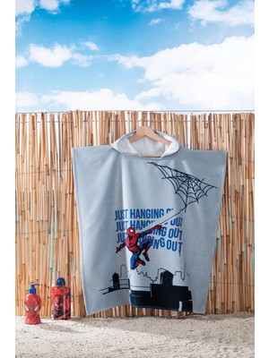 Özdilek Spiderman Web Blue Lisanslı Kadife Çocuk Panço 4/9 Yaş