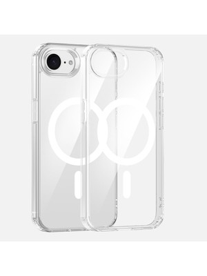 Zore Için Uyumlu iPhone 16E Kılıf M-Safe Şarj Özellikli Şeffaf Sert Pc Zore Embos Kapak Şeffaf