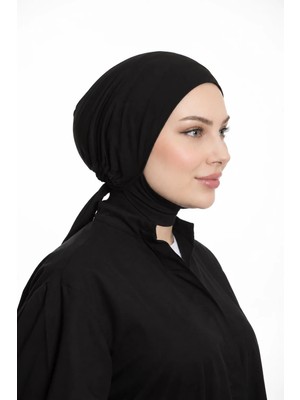 Loggia Boyundan Bağlamalı Geniş Hacimli Bone - Kadın Kaymaz Rahat Tesettür Hijab Siyah