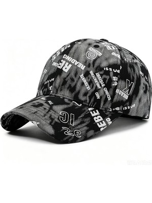 TUX Unisex Siyah Grafiti Desenli Şapka Ayarlanabilir Baseball Cap Hip Hop Streetwear Spor Kep