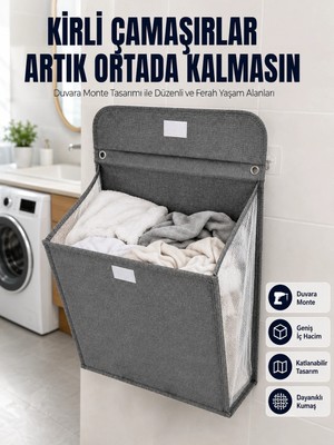 Banyo ve Çamaşır Odası Için Duvara Asılan Katlanabilir Çamaşır Sepeti