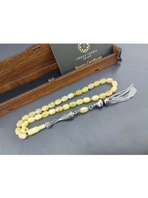 İskeçe Tesbih Ahşap Kutulu 475 Ayar Gümüş Püsküllü El Boy Ukrayna Kaya Damla 11.50 Gr. Sertifikalı 10580