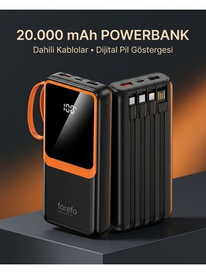 Astraltech 1. Çoklu Çıkışlı 20000 Mah Powerbank Entegre Kablolu Dijital Ekranlı Taşınabilir Şarj Cihazı