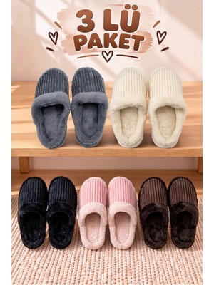 Nmoda 3’lü Avantajlı Paket Kışlık Peluş Desenli Sessiz Ortopedik Taban Çeyiz Misafir Ev Terliği Seti