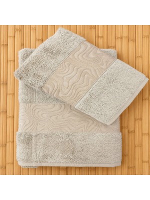 Ödel Buldan Jakar Bordürlü 2' Li Bambu Havlu Seti & Hamam Seti & Kişisel Set & Çeyiz Seti & Misafir Seti Koyu Bej