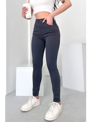 Hlt Jeans Kadın Koyu Gri Süper Skinny Fit Esnek Likralı Yüksek Bel Jean Kot Pantolon JENNİE-2012
