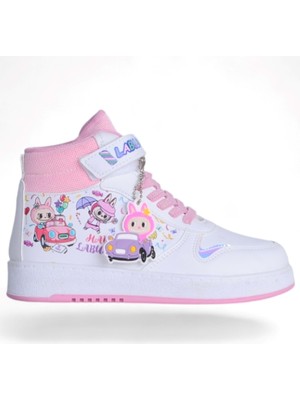 Moda Ayakkabı Prokids 4444 Beyaz-Pembe Kız Çocuk Bot Ayakkabı