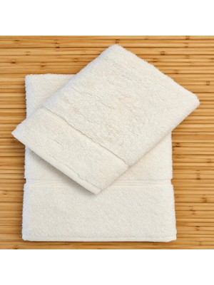 Ödel Buldan Jakar Bordürlü 2' Li Bambu Havlu Seti & Hamam Seti & Kişisel Set & Çeyiz Seti & Misafir Seti Krem