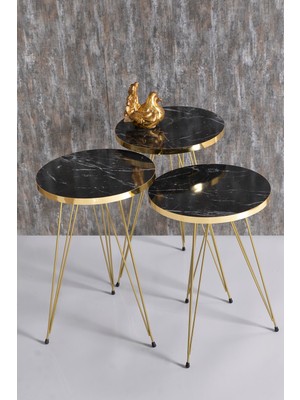 Zigon Sehpa ve Orta Sehpa Kr Set Gold Bendir Tel