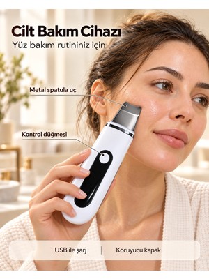 Astraltech Yüz Bakım Rutini Için Metal Uçlu USB Şarjlı Beyaz Cilt Bakım Cihazı