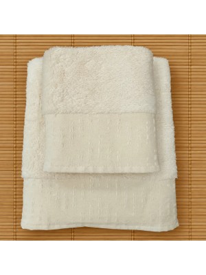 Ödel Buldan Jakar Bordürlü 2' li Bambu Havlu Seti & Hamam Seti & Kişisel Set & Çeyiz Seti & Misafir Seti Krem