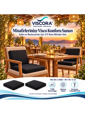 Viscora 2’li Kare Visco Sandalye Minderi – Otel, Kafe, Restoran, Bahçe Için Oturma ve Sırt Desteği