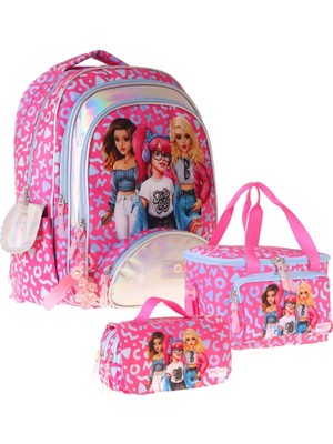 Str Store Üçlü Ilkokul Okul Çanta Seti - Kırmızı - Girl Friends Baskılı - Kız Çocuk - SETWG-W6059A