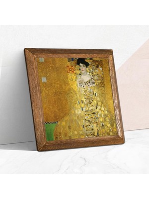 Str Store Pinecone Gustav Klimt Adele Bloch-Bauer'in Portresi Taş Duvar Tablosu - Ahşap Çerçeveli Taş Tablo - 25X25 cm - Dekoratif Duvar Sanatı - Modern Ev ve Ofis Duvar Dekoru W1-274