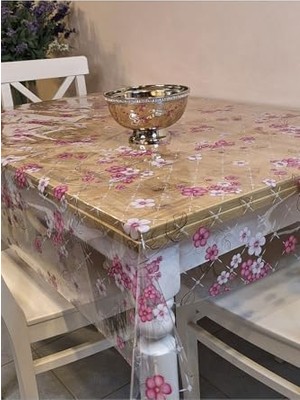 Toptan Budur Başak Ev TEKSTILI(4144) Şeffaf 0.018 mm Pvc Muşamba, Desenli Silinebilir Şeffaf Masa Örtüsü P
