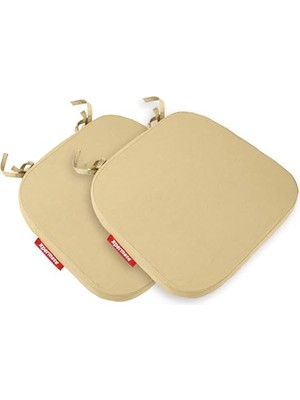 Toptan Budur Bej Oval Sandalye Minderi, 2'li Set, 42X42X5 Cm; Fermuarlı Yıkanabilir Kılıf, Bağcıklı, Kayma