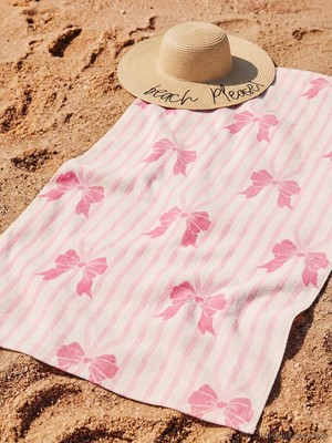Lc Waikiki Yeni Sezon Pembe Fiyonk Desenli Pamuklu Kız Çocuk Plaj Havlusu 70X150 cm