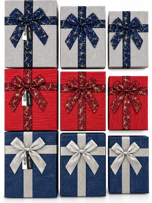 Str Store 3pcs Kare Çizgili Mix Renkli Karton Hediye Kutusu Kurdelalı 19-17-15CM