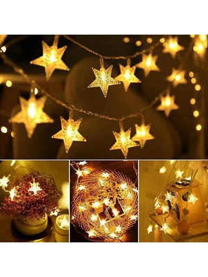 Str Store 20 Adet Mini Yıldız LED 5 Metre Günışığı Rengi Dekoratif LED