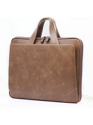 Abess Premium Hakiki Deri Evrak Çantası - Lüks Gerçek Deri Laptop Çantası - Kahverengi 15.6 Inç Uyumlu (A5276CK) | Iş & Ofis