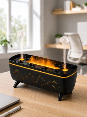 Str Store Dekoratif Siyah Hava Nemlendirici Jöle Damla ve Alev Efektli LED Işıklı Aroma Difüzörü