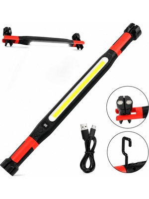 Str Store Mıknatıslı Type-C Şarj - Dijital Gösterge 360° Dönebilen Gövde - Askı Kanca - Çift Renk - 52.5cm El Fener - Işıldak Çok Amaçlı LED Çalışma Lambası 4 Fonksiyon Renkli KL-D95