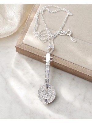 Arvenia Silver Saz Bağlama Figürlü Müzik Aleti Telkari Kadın 925 Ayar Gümüş Kolye