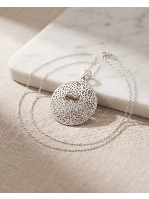 Arvenia Silver Kıvrımlı Dal Desenli Yuvarlak Disk Telkari Kadın 925 Ayar Gümüş Kolye