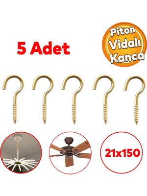 Str Store Metal Piton Vidalı Gerdirme 21X150 Çekme Kaldırma Tavan Açık Ağız Kancalı Avize Asma Kiti 5 Adet