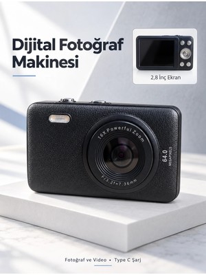 Astraltech Cep Boy Tasarımlı Siyah Dijital Kamera 2,8 Inç Ekran ve Video Kayıt Özelliği