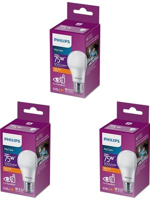 Str Store 75W LED Ampul, 2700K Sarı Işık, E27 Normal Duy Sarı 3lü Paket