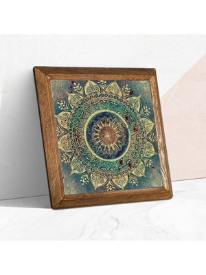 Str Store Pinecone Mandala Taş Duvar Tablosu - Ahşap Çerçeveli Taş Tablo - 25X25 cm - Dekoratif Duvar Sanatı - Modern Ev ve Ofis Duvar Dekoru W1-231