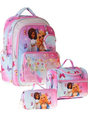 Str Store Üçlü Ilkokul Okul Çanta Seti - Turkuaz - Pembe - Butterfly Baskılı - Kız Çocuk - SETWG-W6074A