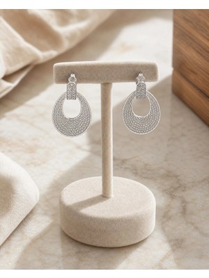 Arvenia Silver Kafes Dokulu Oval Telkari Sallantılı Kadın 925 Ayar Gümüş Halka Küpe