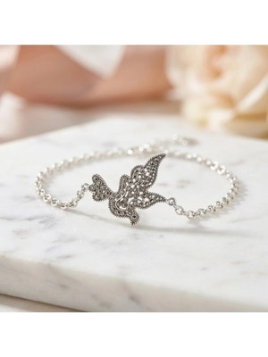 Arvenia Silver Güvercin Motifli Markazit Taşlı Kadın 925 Ayar Gümüş Zincir Bileklik