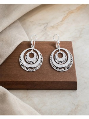 Arvenia Silver Iç Içe Halka Sallantılı Telkari Işlemeli Kadın 925 Ayar Gümüş Küpe