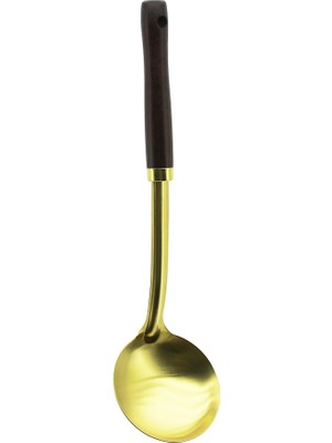 Str Store Metal Servis Kepçe Ahşap Saplı 35CM Altın