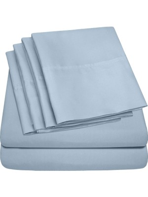 Str Store Queen Çarşaf Mavi Misty - 6 Parça 1500 Üstün Koleksiyon Ince Fırçalanmış Mikrofiber Derin Cep Kraliçe Çarşaf Seti Yatak - 2 Ekstra Yastık Kılıfı, Çok Değer, Kraliçe, Mavi Puslu