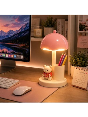Str Store Ayıcıklı LED Masa Lambası Kalemlik USB Şarjlı 3 Kademeli Ayıcık Kalemlik Telefon Tutucu
