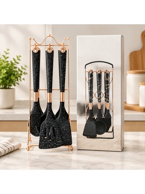 Str Store 7 Parça Stantlı Siyah Silikon Mutfak Seti