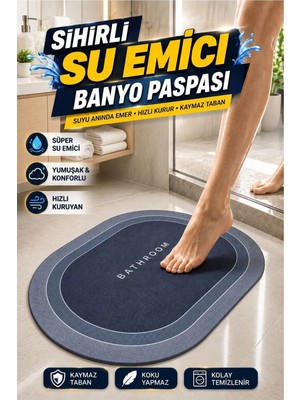 Diatomit 3,5 mm 40X60 Oval Süper Su Emici Banyo Paspası Diyatom Abdest Paspası Kaymaz Taban