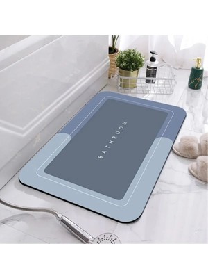 Bathroom Yazılı Desenli Yıkanabilir Kaymaz Tabanlı Süper Su Emici Paspas