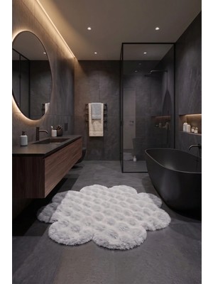 1'li Bubble Papatya Kesim Banyo Paspası Çap=50 cm Yuvarlak Halı Su Emici Yıkanabilir Kaymaz Taban